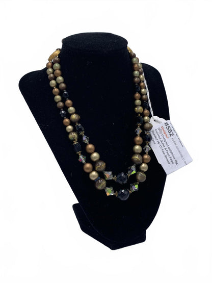 Unsigned Goldtone 40g Colored Glass & Faux Pearl Beaded 16" Two-Strand Necklace