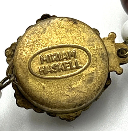 Vintage Miriam Haskell Bead Necklace Glass Brown And White Wrap Around BOX CLASP