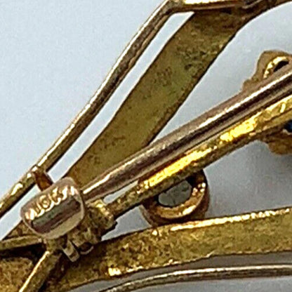 Victorian 10K Gold Seed Pearl Blue Stone Etched Bar Brooch