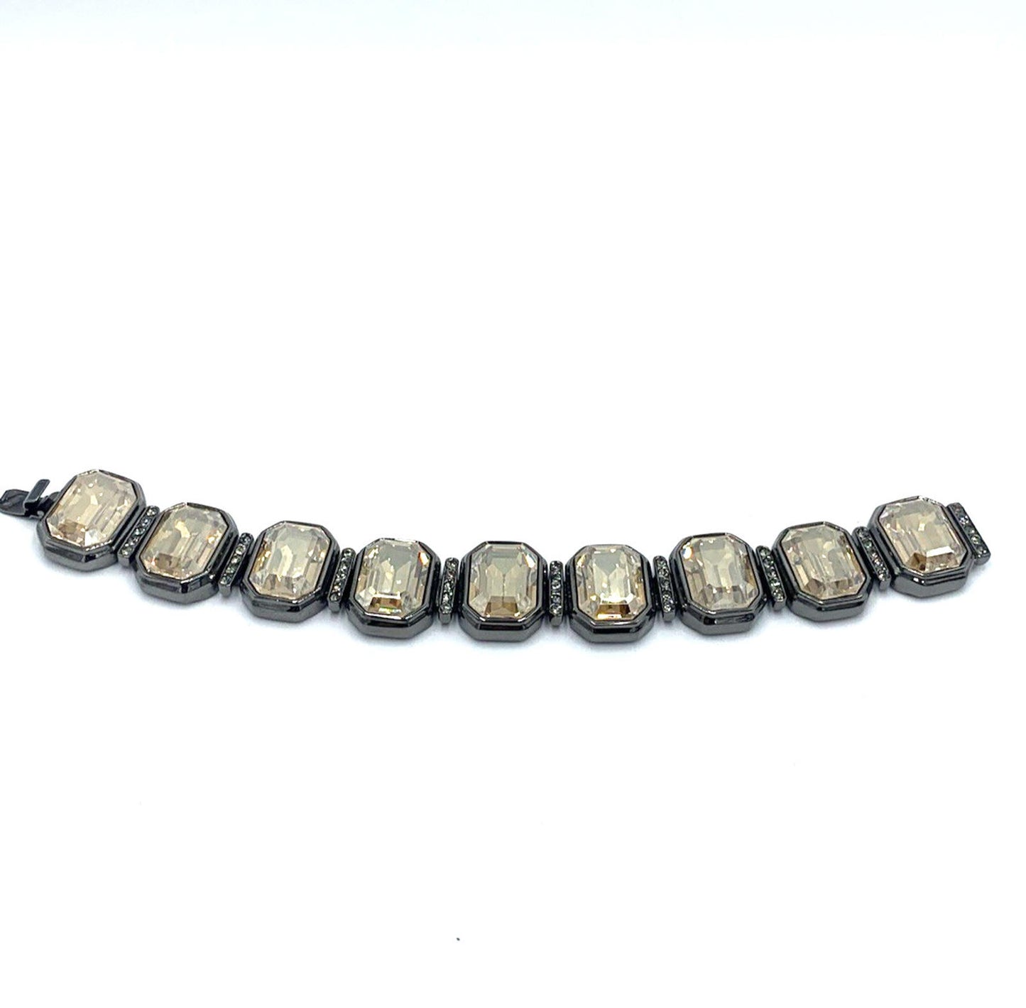 Vintage JUDITH LEIBER Champagne Tone Rhinestone Statement Runway Bracelet 7.5”