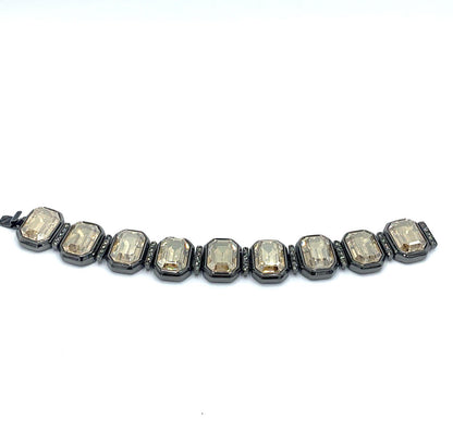 Vintage JUDITH LEIBER Champagne Tone Rhinestone Statement Runway Bracelet 7.5”
