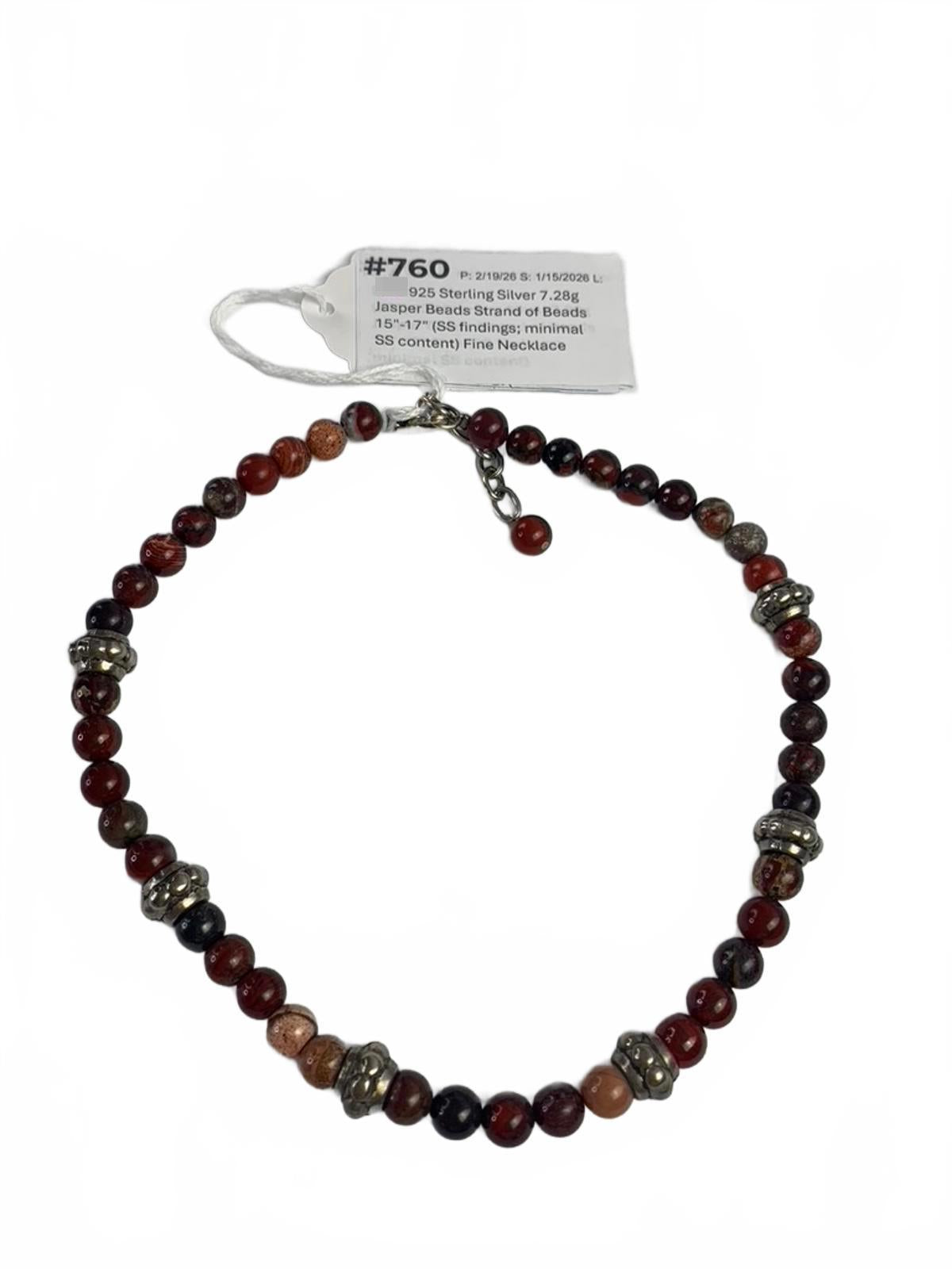 Jasper Bead Strand with Cast 925 Sterling Silver Beads and Findings