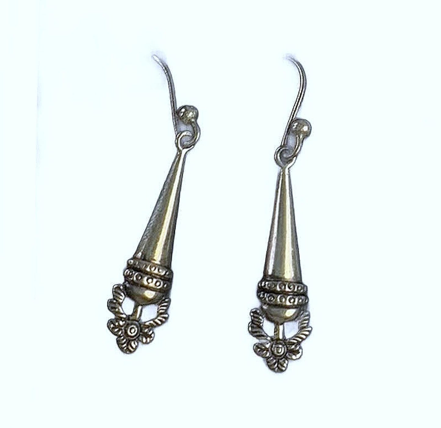 925 Sterling Silver Engraved Teardrops Floral Articulated Dangle Hook Earrings
