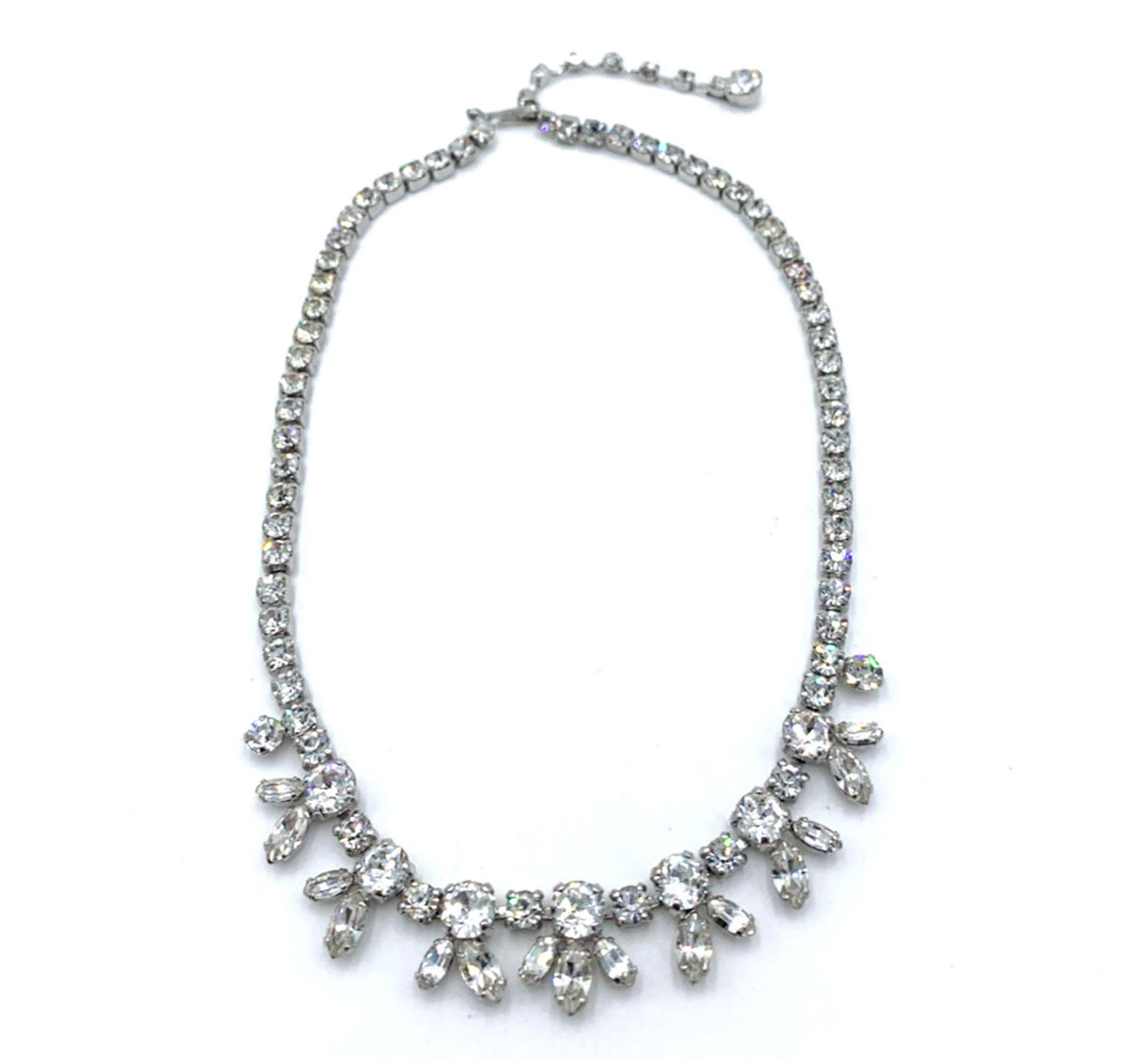 Sherman Clear Rhinestone Rhodium Plated Statement Necklace