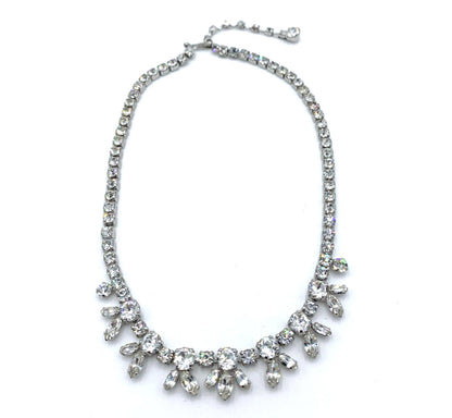 Sherman Clear Rhinestone Rhodium Plated Statement Necklace
