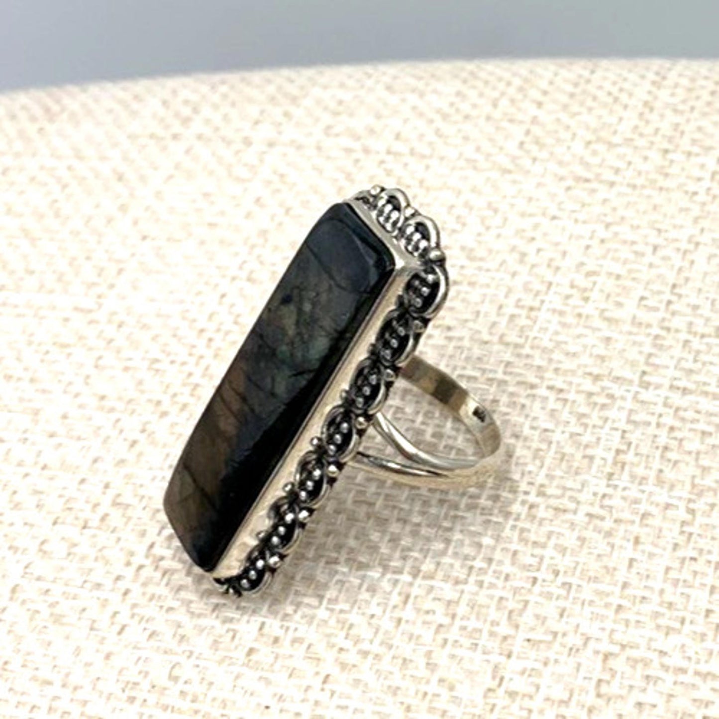 New Old Stock Native American Navajo Labradorite Sterling Silver Ring 9.5
