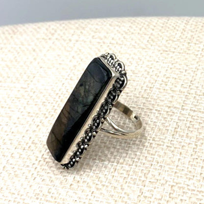 New Old Stock Native American Navajo Labradorite Sterling Silver Ring 9.5