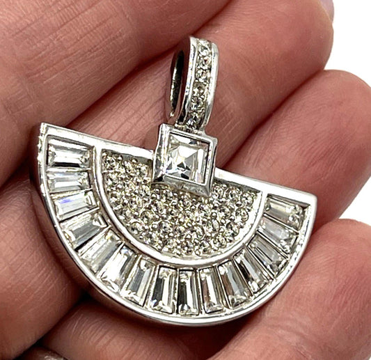 Art Deco Style Vintage Christian Dior Rhinestone Silver Tone 1990s Pendant Rare