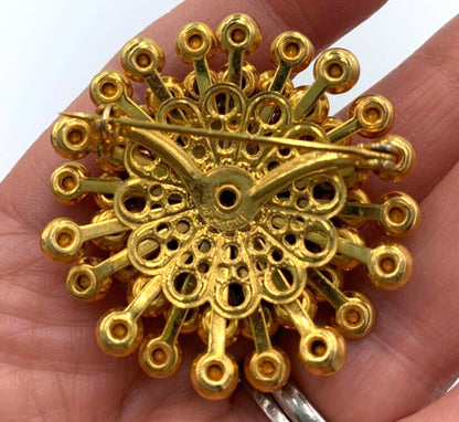 Vintage Judy Lee Clustered Dome Ruby Red Rhinestone Gold Tone Demi Parure Signed