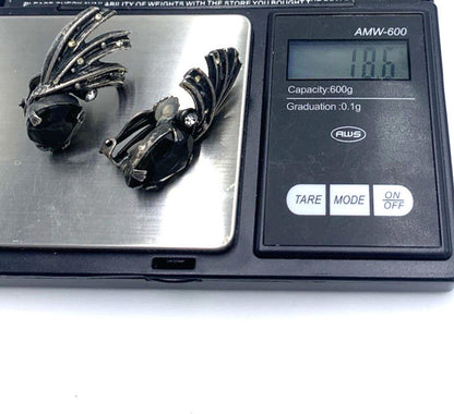 MCM Art Deco Rhinestone Teardrop Clip On Sterling Silver Earrings Patent Pending