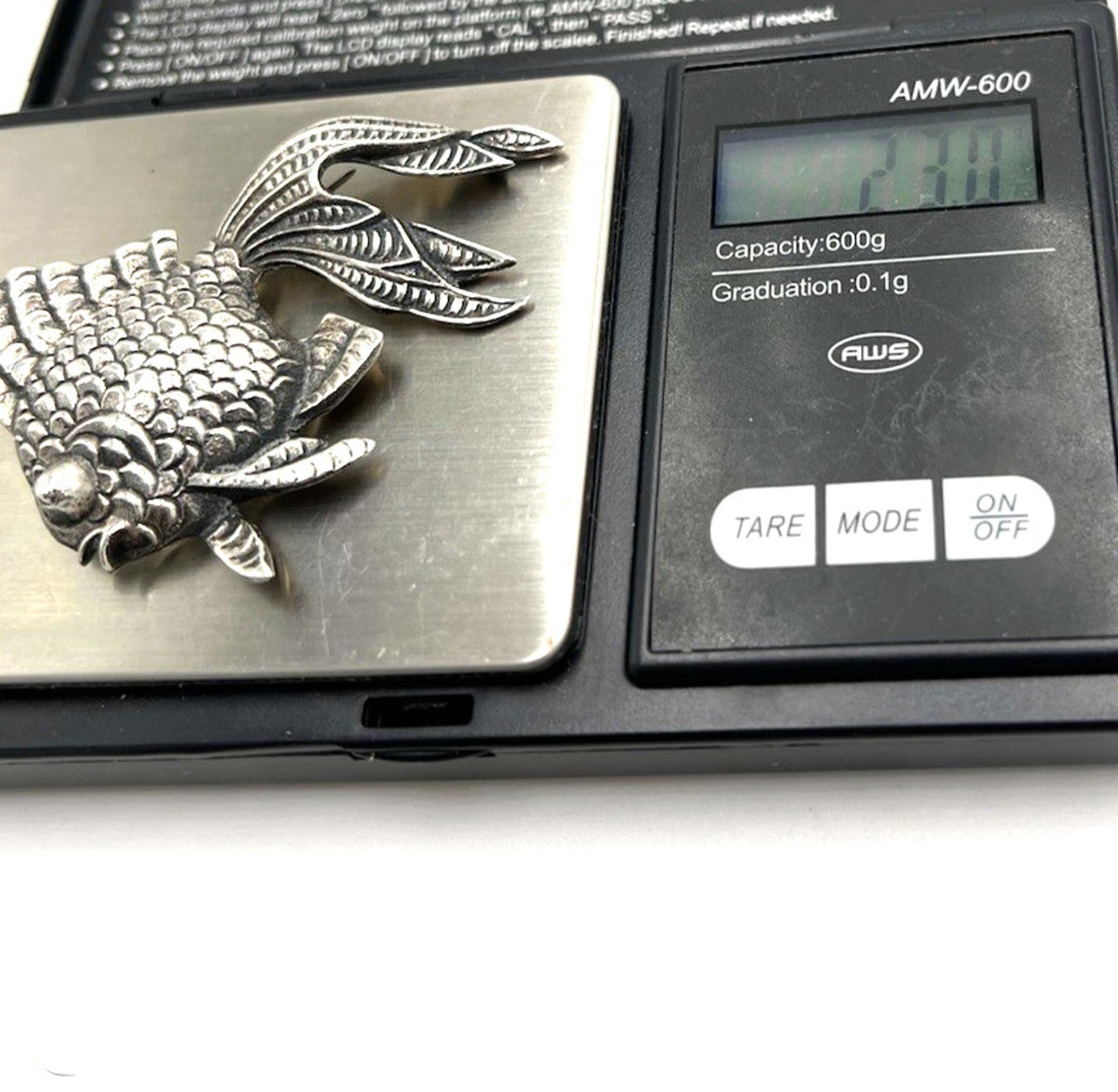 VINTAGE MEXICO Sterling Silver Figural Textured Koi Fish Large Brooch/Pin