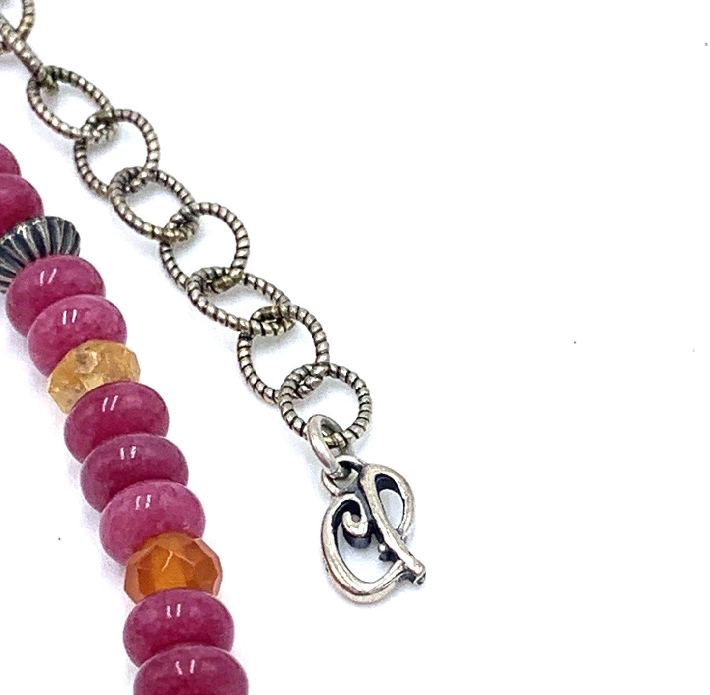 Vintage Carolyn Pollack Sterling Silver Tourmaline Pink Faceted Beaded Necklace