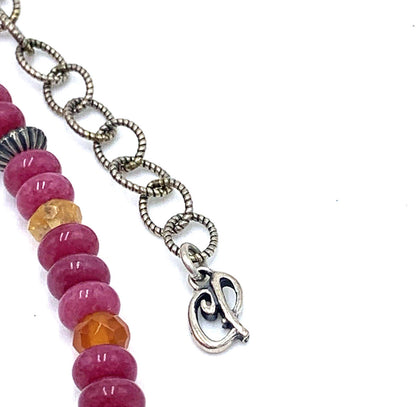 Vintage Carolyn Pollack Sterling Silver Tourmaline Pink Faceted Beaded Necklace