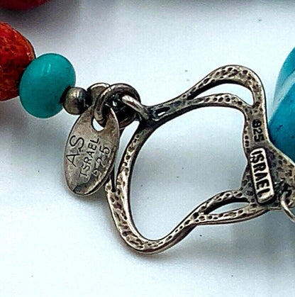 Avi Soffer Israel 925 Silver Turquoise Coral Necklace NWT