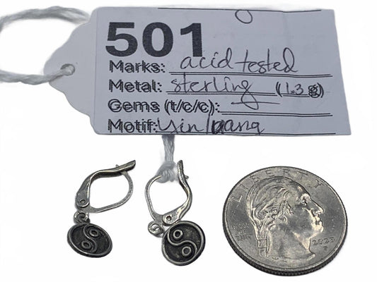 Yin-Yang Motif Hook Earrings in Sterling Silver