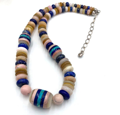 DTR Jay King Lapis Lazuli Agate Inlay Turquoise Bead Chunky Graduated Necklace