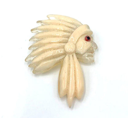 Vintage Mid Century Textured Native American Chief Cream Figural Lucite Brooch