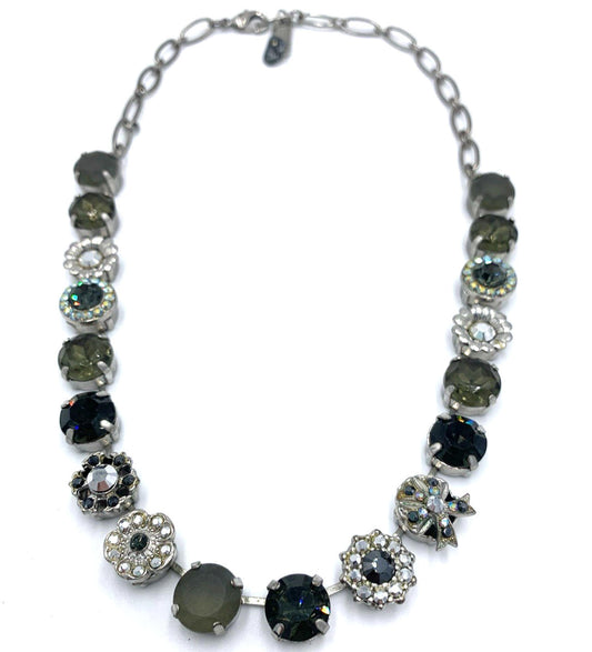 MARIANA Multicolor Green Blue Silver Plate Swarovski Crystal Mosaic Necklace 18"