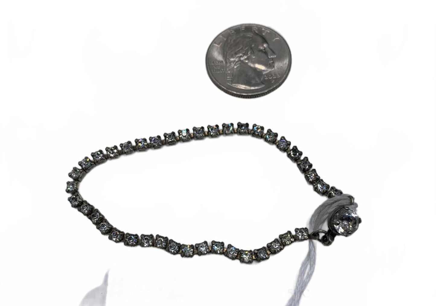 Unsigned Silvertone 3g White Rhinestone Tennis 6.75" CJ Bracelet