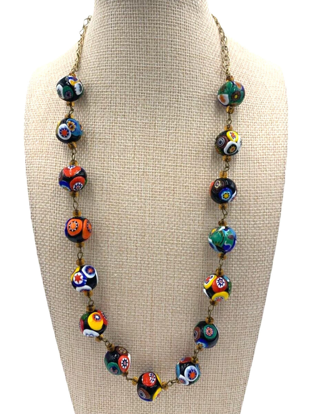 Vintage Millefiori Venetian Murano Moretti Necklace Gold Over Sterling Italy 20"