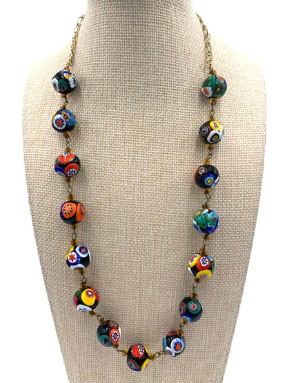 Vintage Millefiori Venetian Murano Moretti Necklace Gold Over Sterling Italy 20"