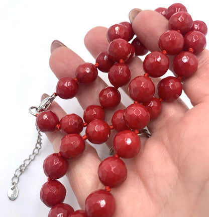 NWOT Lucas Lameth LUC Necklace Red Faceted Agate Sterling Silver Knotted Beaded