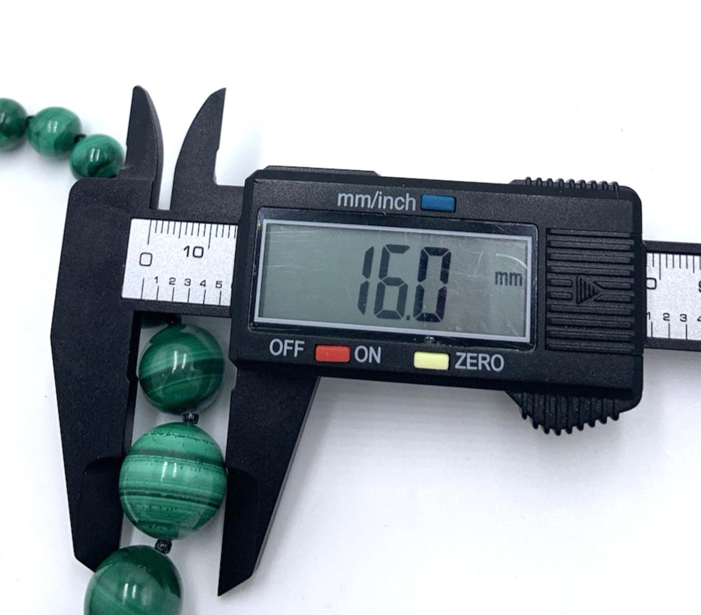 Vintage Genuine Malachite Necklace Graduated Beads Glass Spacer Sterling Clasp