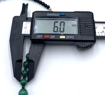 Vintage Genuine Malachite Necklace Graduated Beads Glass Spacer Sterling Clasp