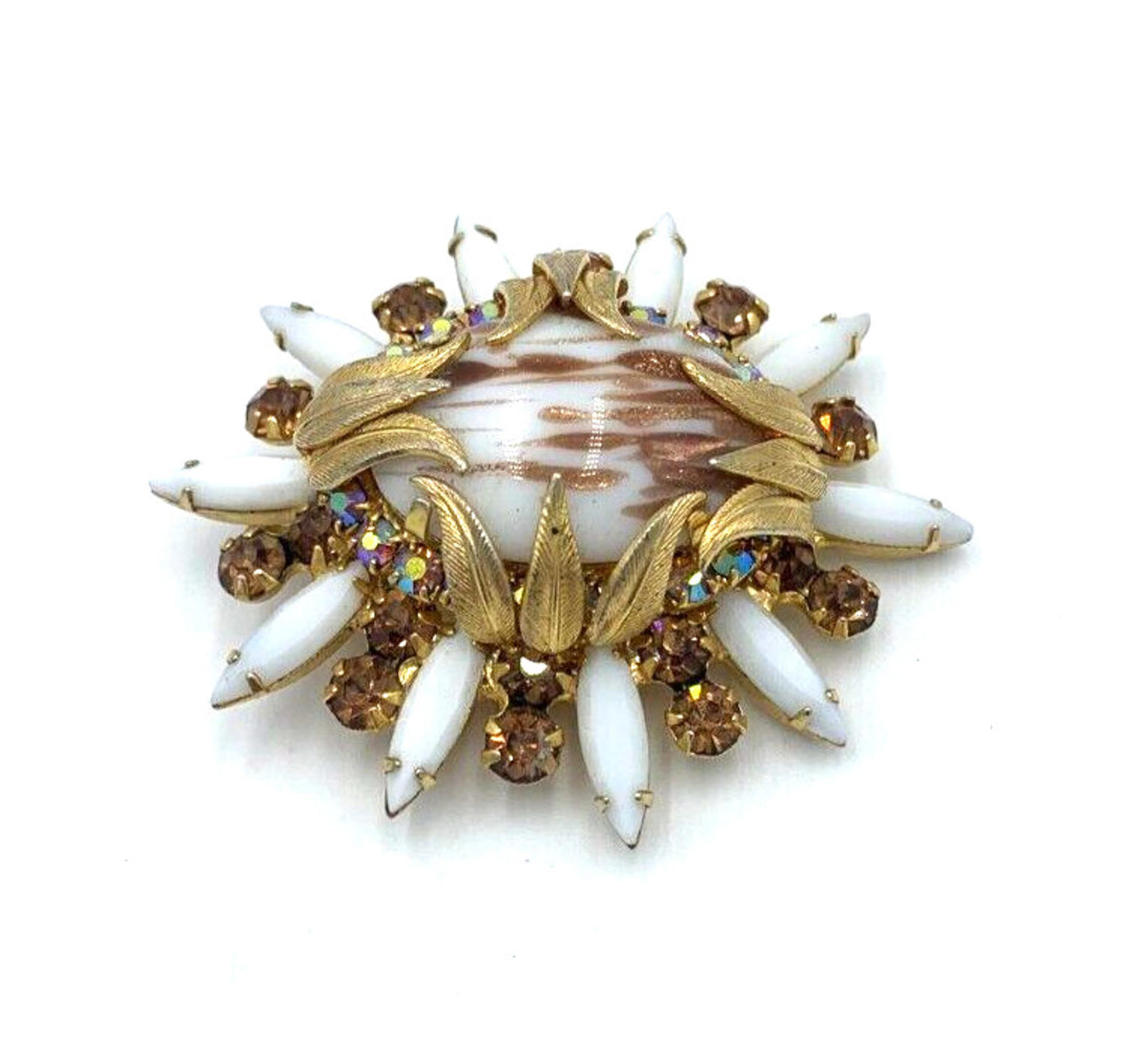 Verified Juliana Book Piece Brooch Pendant Copper Fluss Venus Flame Milk Glass