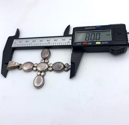 Vintage Taxco Mexico Large Cross Pendant Solid Sterling Silver Southwestern