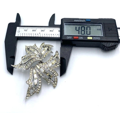 Marcel Boucher Rhodium Plated Clear Rhinestone Leaf Brooch