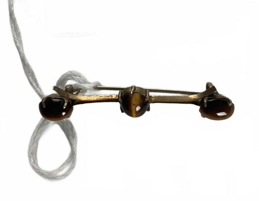 Goldtone Tiger’s eye Bar Brooch