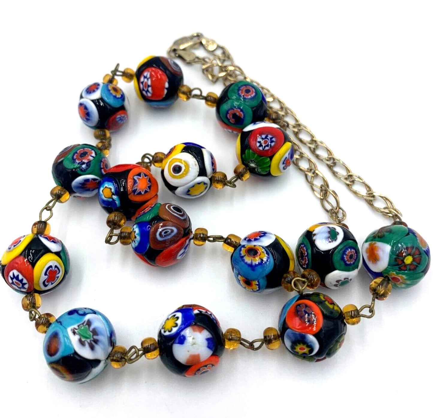 Vintage Millefiori Venetian Murano Moretti Necklace Gold Over Sterling Italy 20"