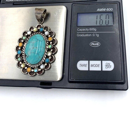 Vintage David R Freeland DRF Large Turquoise Pendant Multi stone Signed Rare