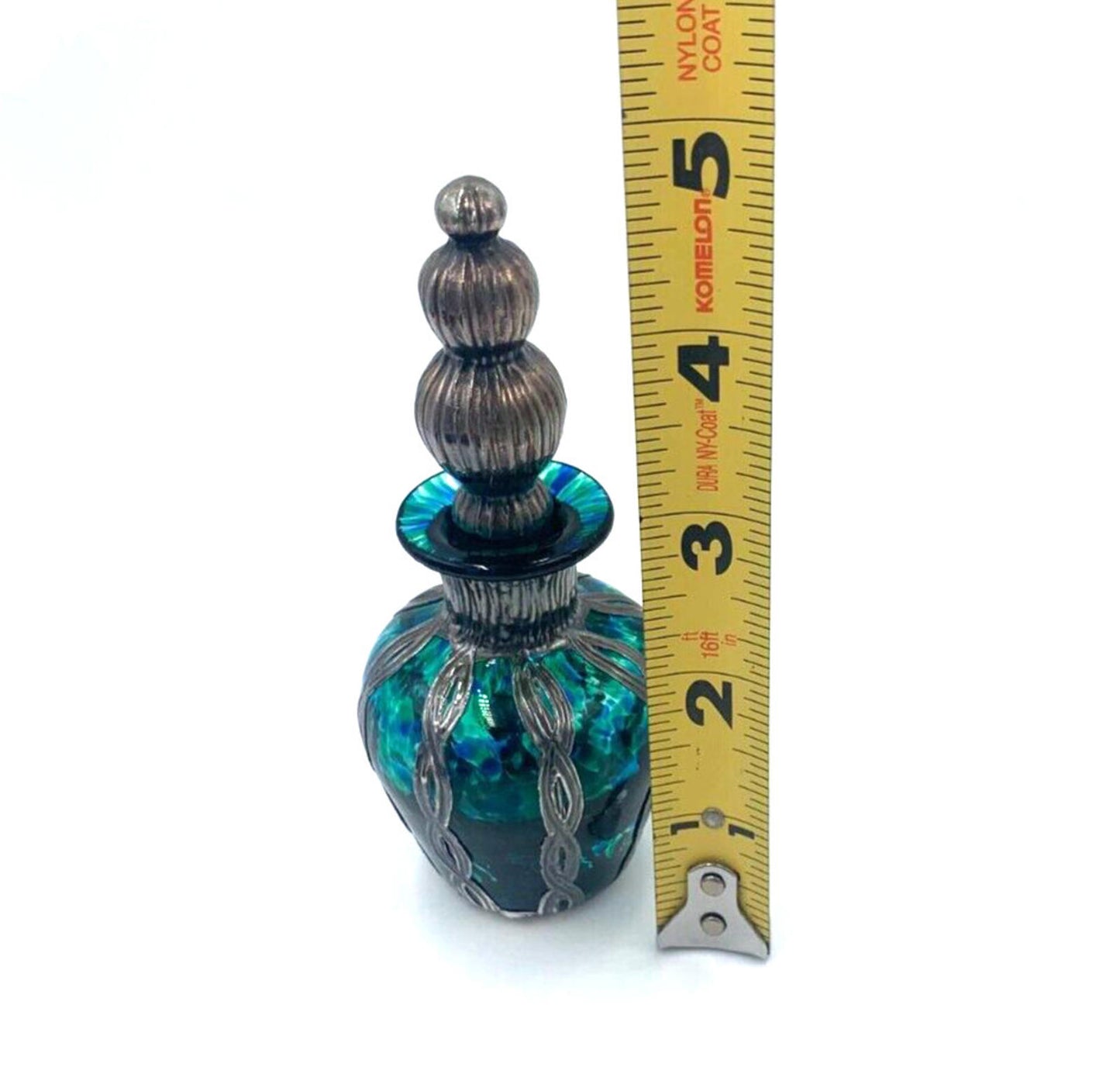 Sileda Wales Silver Overlaid Decorative Art Glass Emerald Green Perfume Bottle