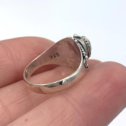 Vintage Aer Deco Style Peridot Poison Pill Box Hinged Sterling Silver Ring 6.75