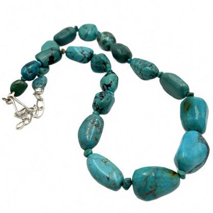 Jay King Necklace Turquoise Nugget Graduated Beads Sterling 925 Silver DTR