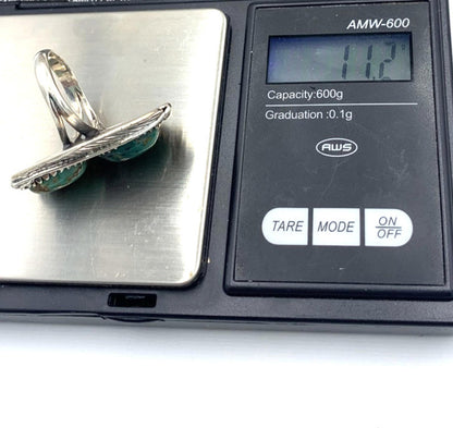 New Old Stock Native American Navajo Sterling Silver Double Green Turquoise Ring