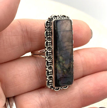 New Old Stock Native American Navajo Labradorite Sterling Silver Ring 9.5