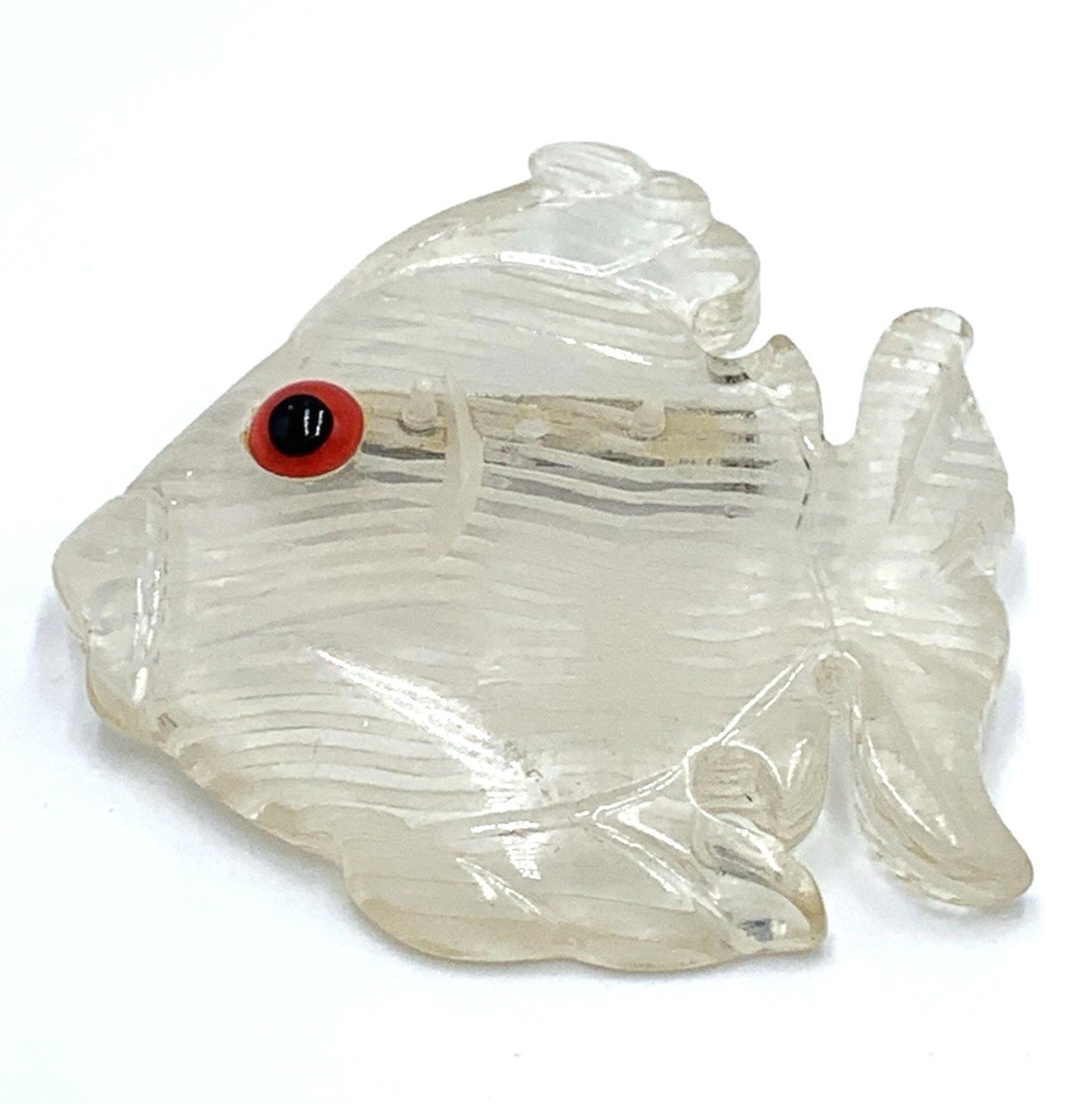 Vintage New Old Stock Clear Reversed Hand Carved Lucite Fish Brooch/Pin Red Eye