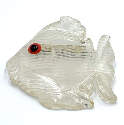 Vintage New Old Stock Clear Reversed Hand Carved Lucite Fish Brooch/Pin Red Eye