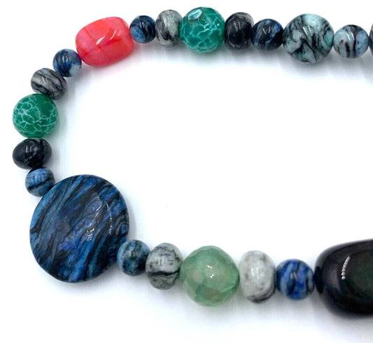 DTR Jay King Multicolor Dyed Agate Mixed Shapes Beaded Sterling Silver Necklace