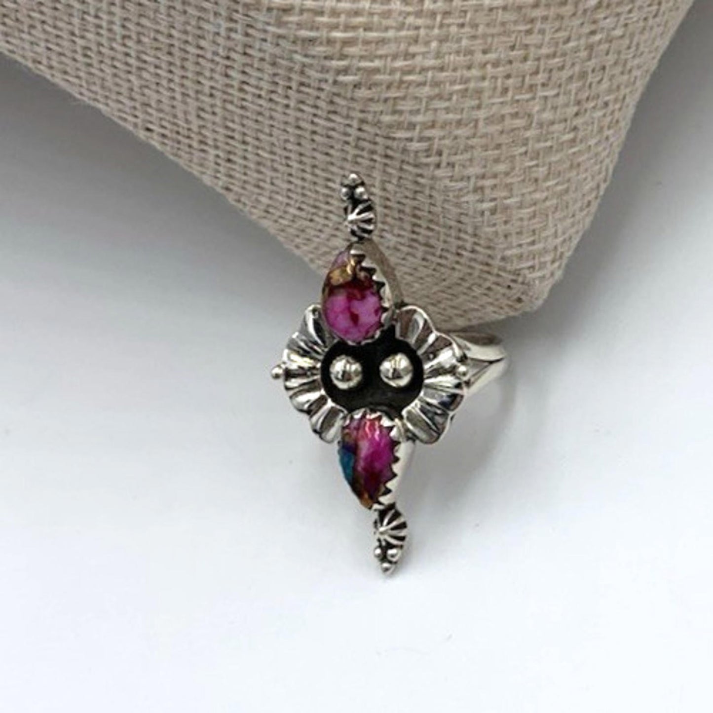 New Old Stock Native American Kingman Pink Dahlia Turquoise Sterling Silver Ring
