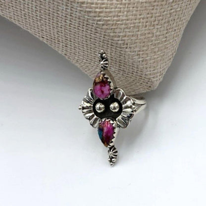 New Old Stock Native American Kingman Pink Dahlia Turquoise Sterling Silver Ring