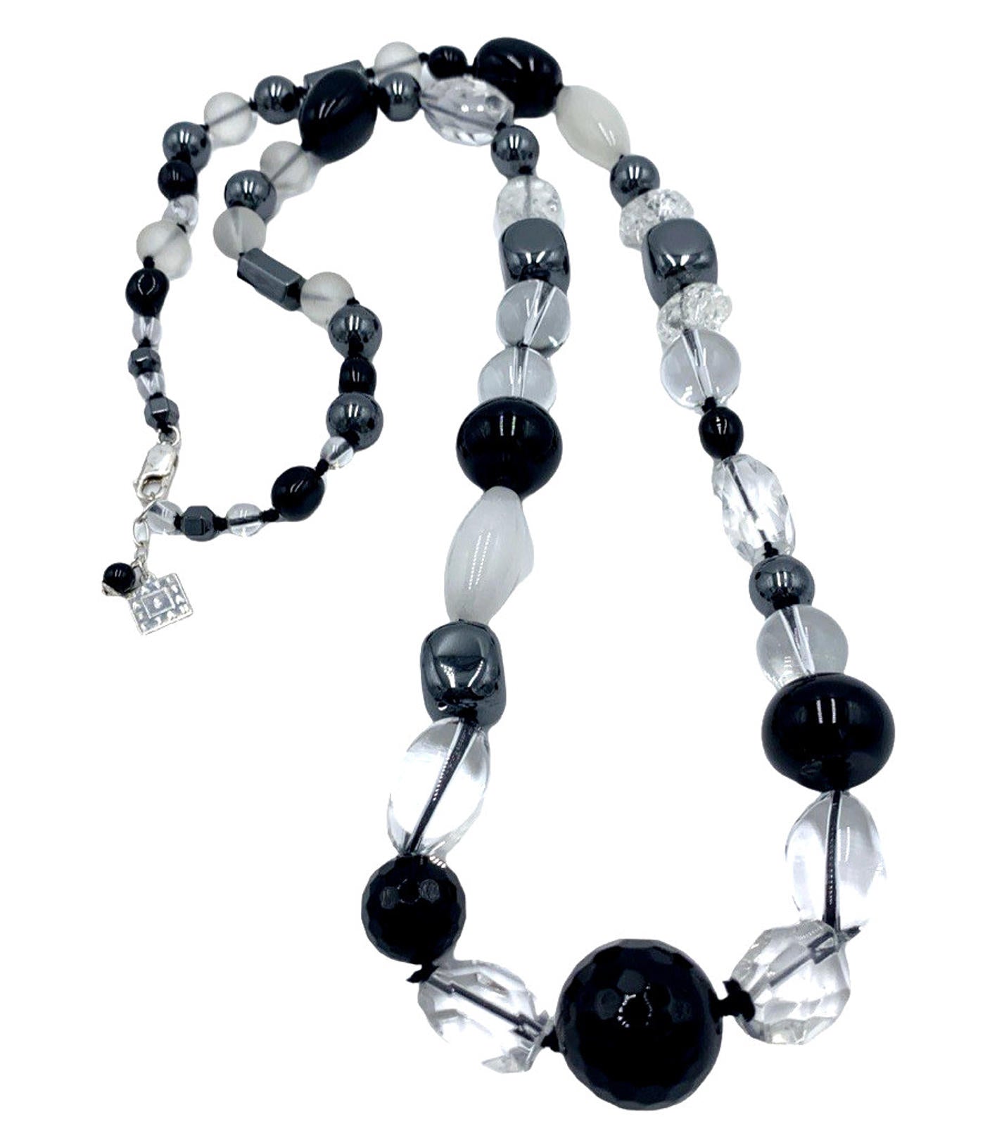 Nate & Etan Agate Crystal Hematite Gemstone Beaded Sterling Silver Necklace 30"