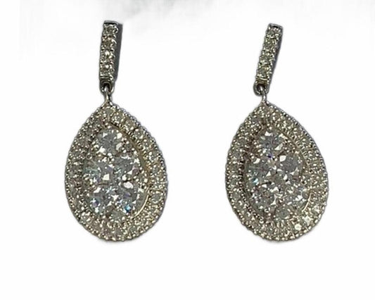 D'Joy Sterling Silver Cubic Zirconia Teardrop Dangle Articulated Post Earrings