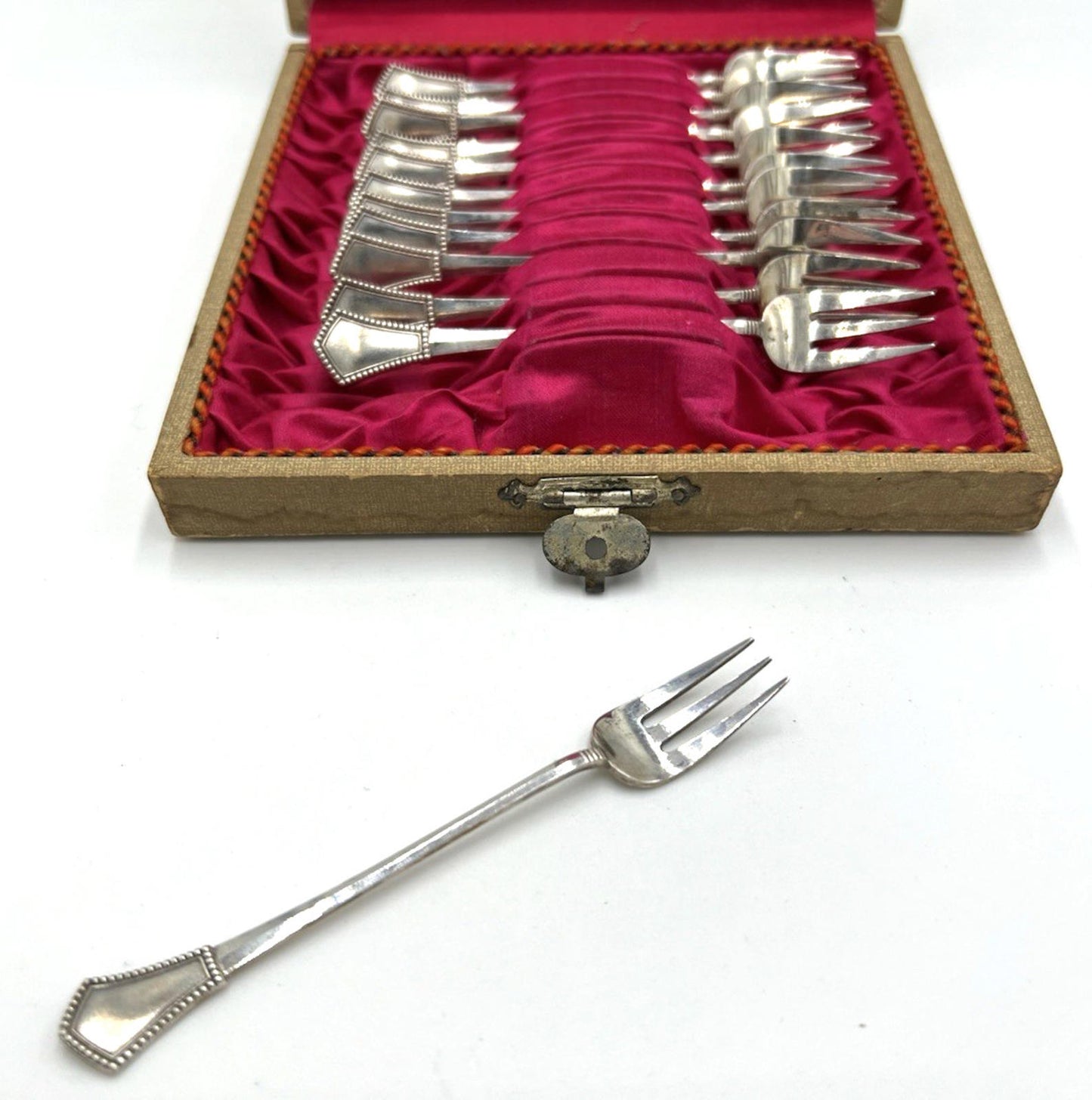 Antique Set 12 Dutch .833 Silver J.M. van Kempen en Zoon Cocktail/shrimp Forks