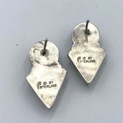 Vintage Carol Felley Southwestern Style Earrings Green Aventurine Rose Quartz