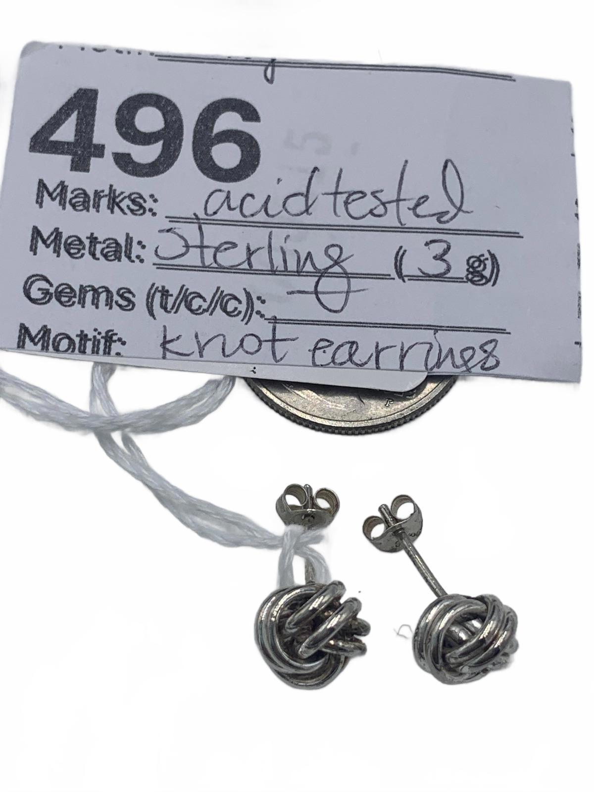 Double Knot-motif Sterling Silver Post/Stud Earrings