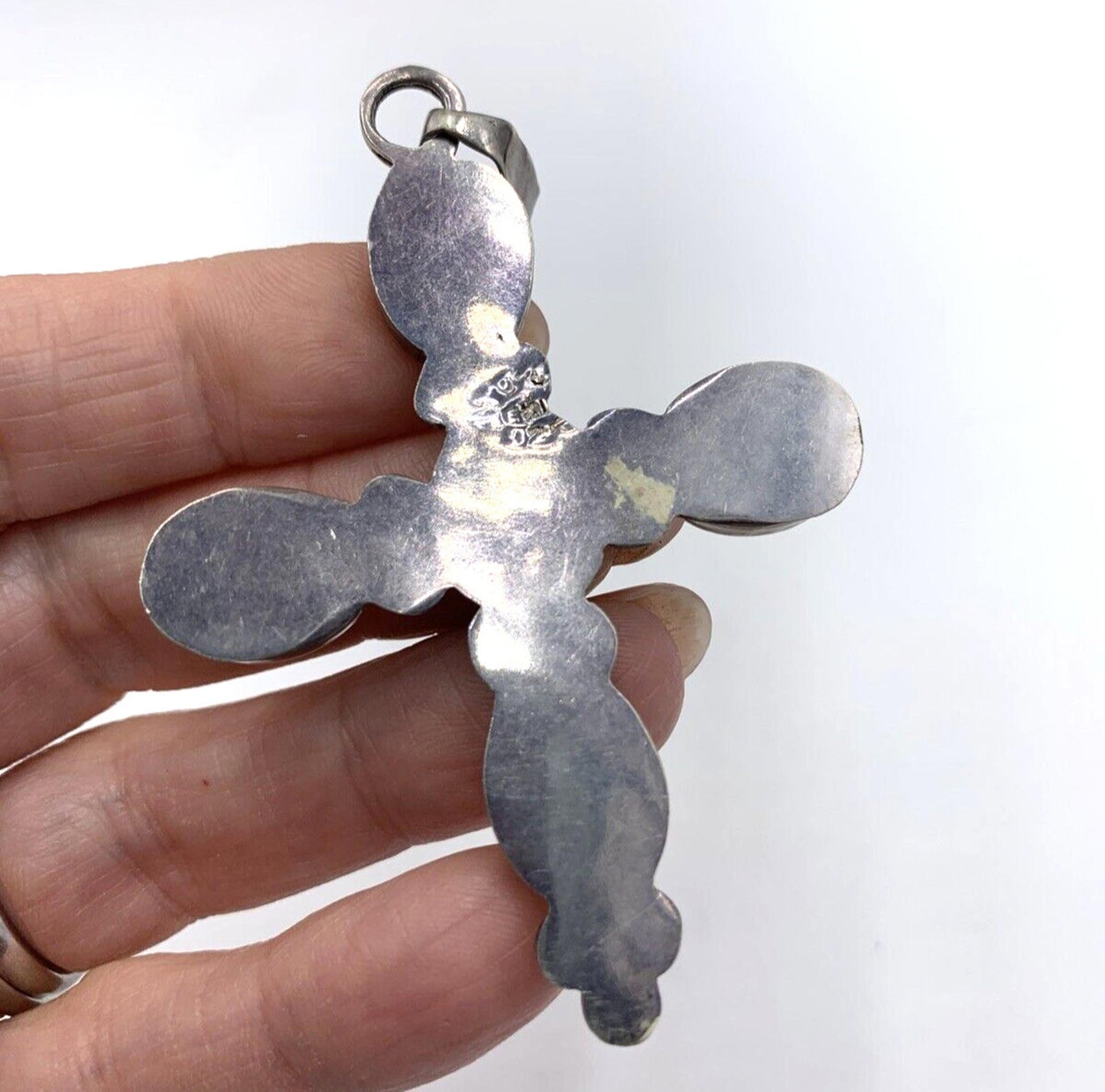 Vintage Taxco Mexico Large Cross Pendant Solid Sterling Silver Southwestern